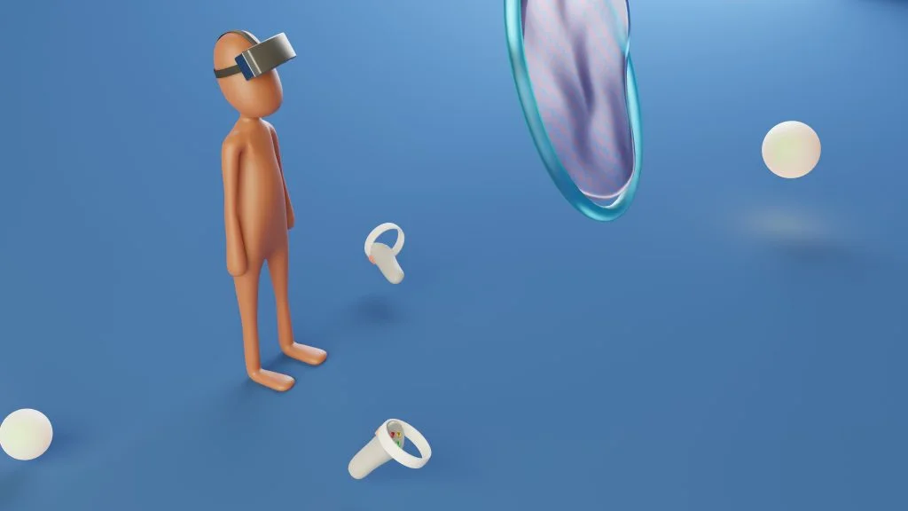 Bild eines virtuellen Avatars, der das Metaversum betrachtet