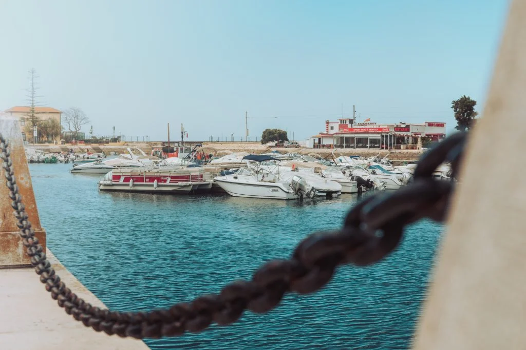 Faro town, imagine of boats in the sea